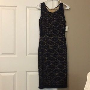 Navy blue and nude lace dress